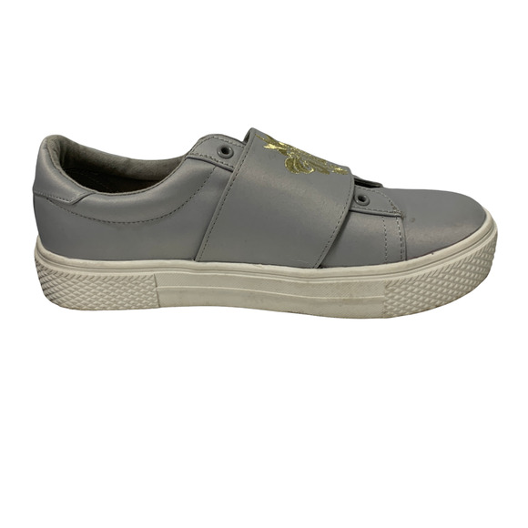 Bebe Gray Nylon Gold Embroidered Slide Sneakers US 10 Brighton ZGD12 Women - Picture 9 of 12